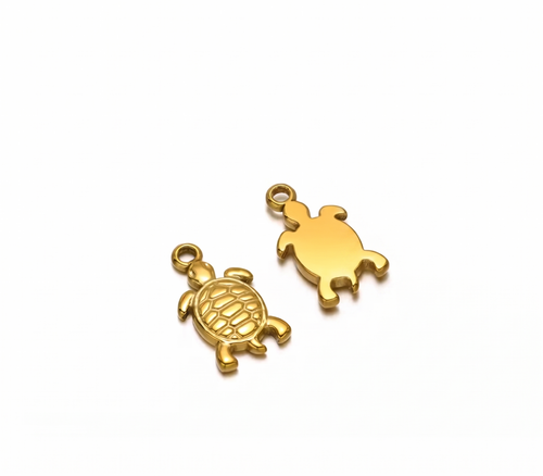 Embossed Turtle Charm - 18K Gold Plated, 316 Stainless Steel