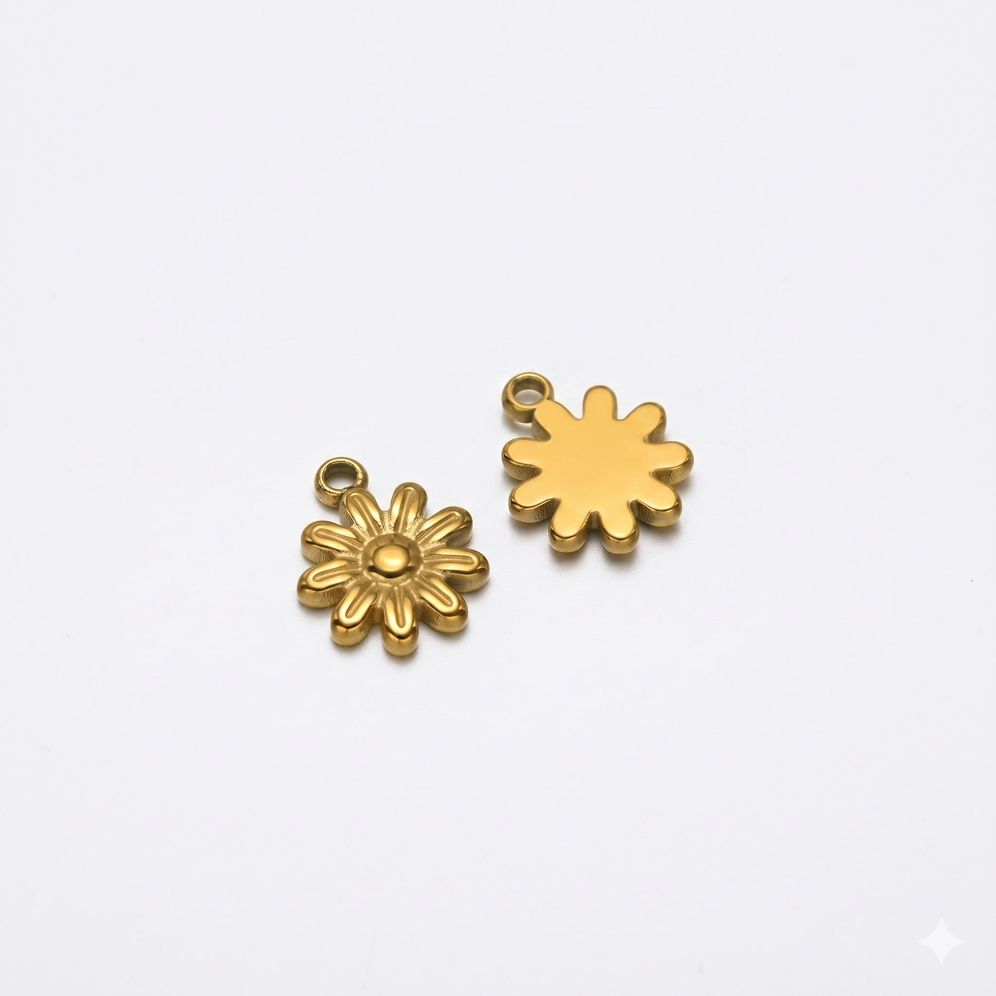 Embossed Flower Charm - 18K Gold Plated, Stainless Steel