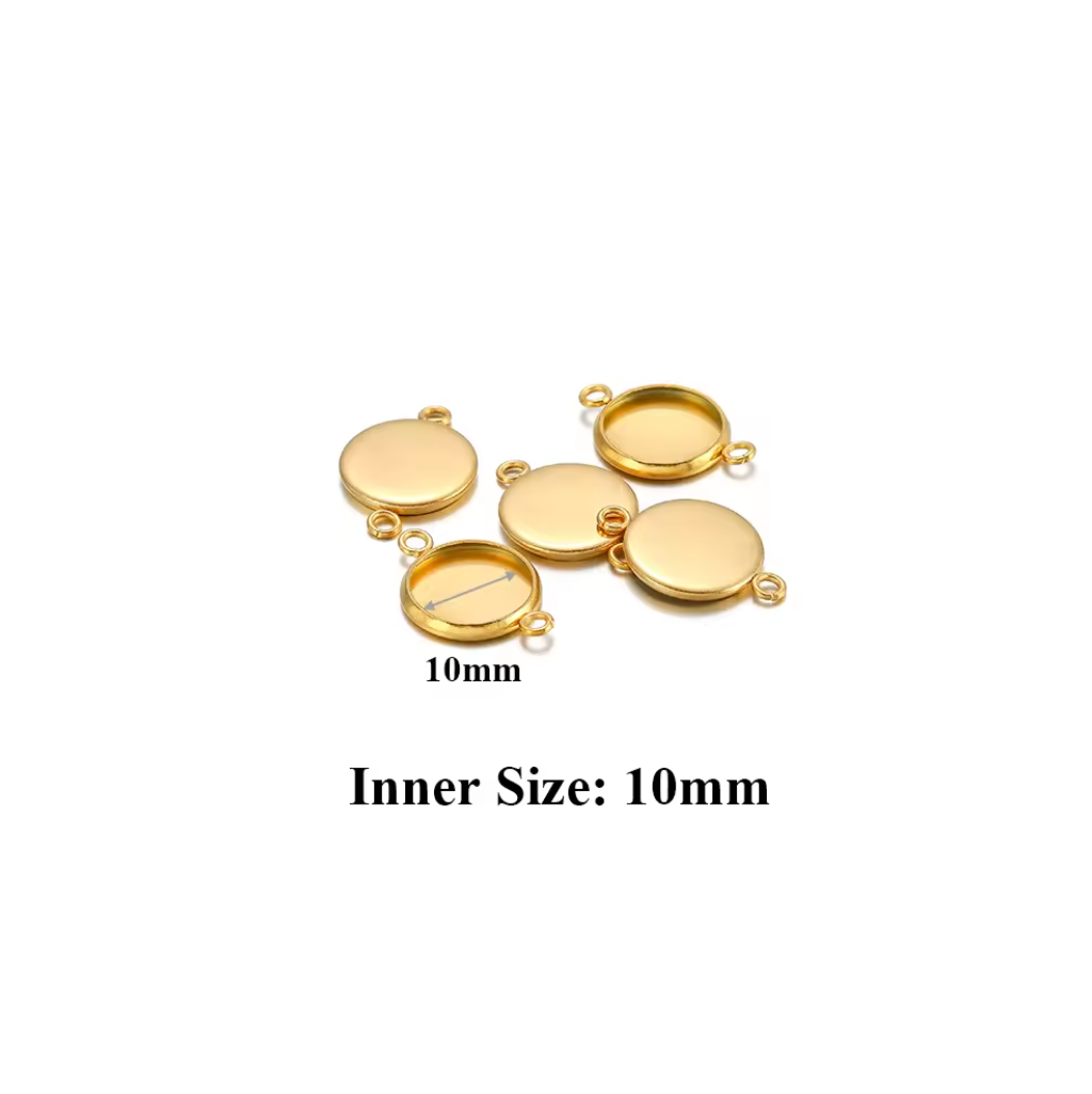 Cabochon Base with Double connector - Stainless Steel