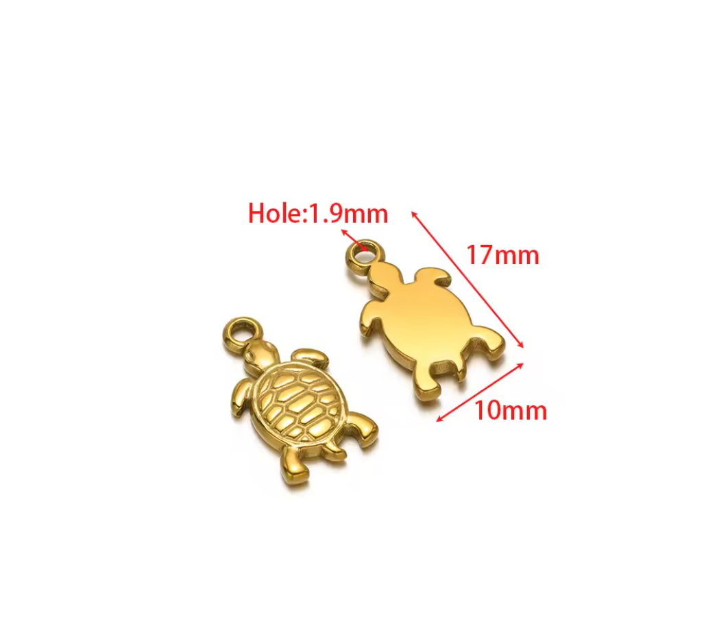 Embossed Turtle Charm - 18K Gold Plated, 316 Stainless Steel