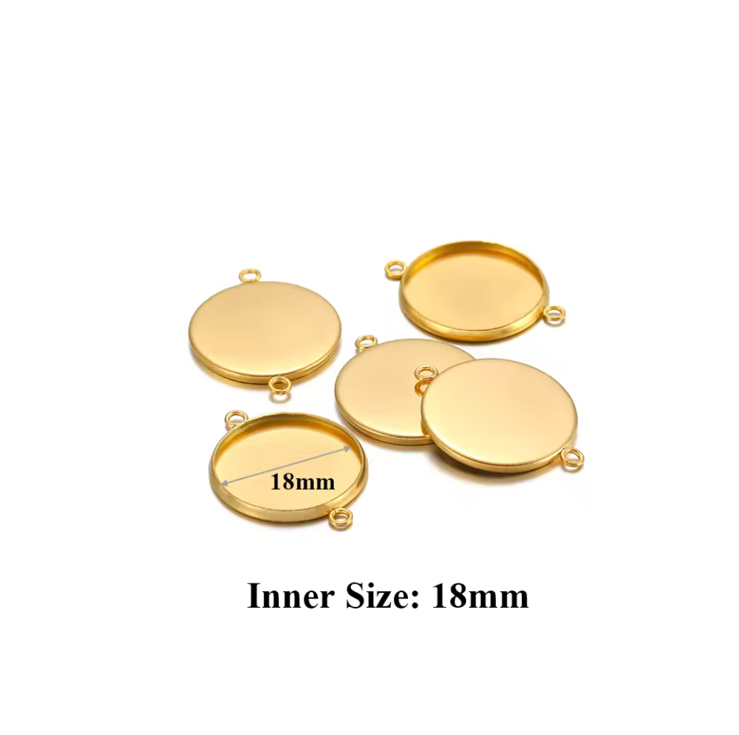Cabochon Base with double connector - Stainless Steel