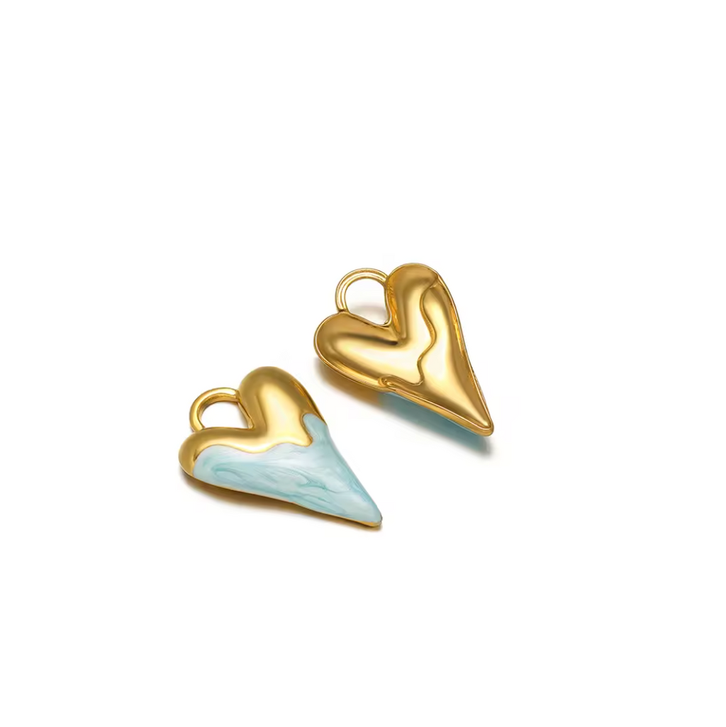 Oil Drip Heart Charm - 18K Gold Plated, 316 Stainless Steel, PVD
