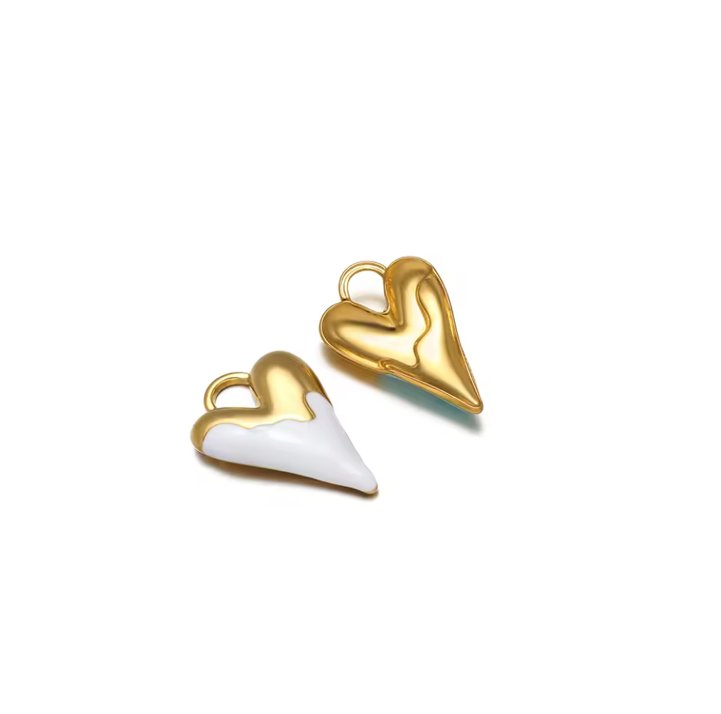 Oil Drip Heart Charm - 18K Gold Plated, 316 Stainless Steel, PVD