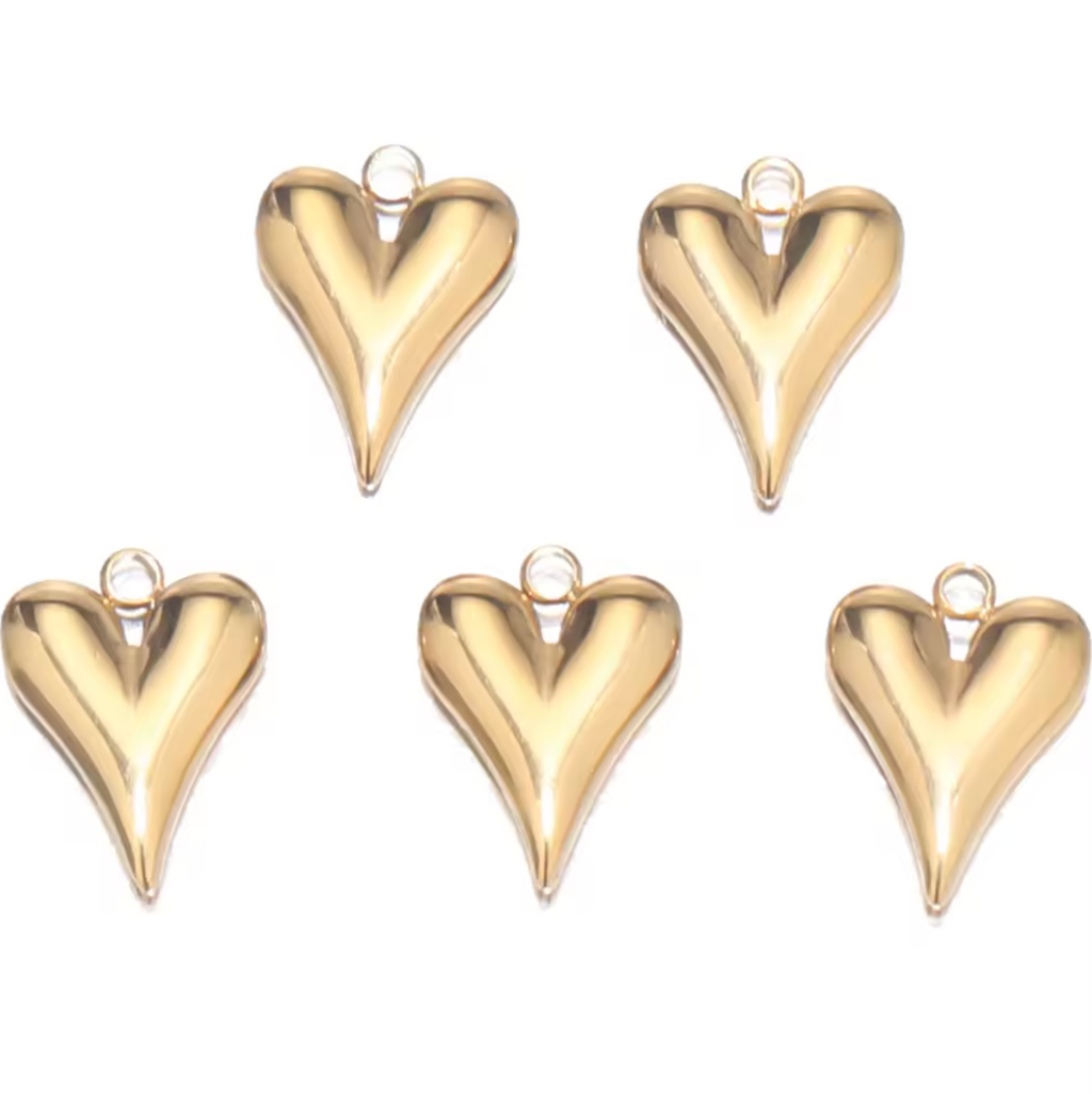 Elongated Heart Charm - 18K Gold Plated, Stainless Steel