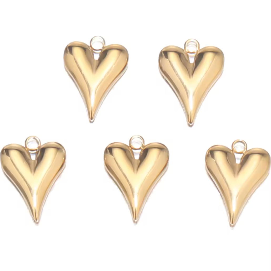 Elongated Heart Charm - 18K Gold Plated, Stainless Steel